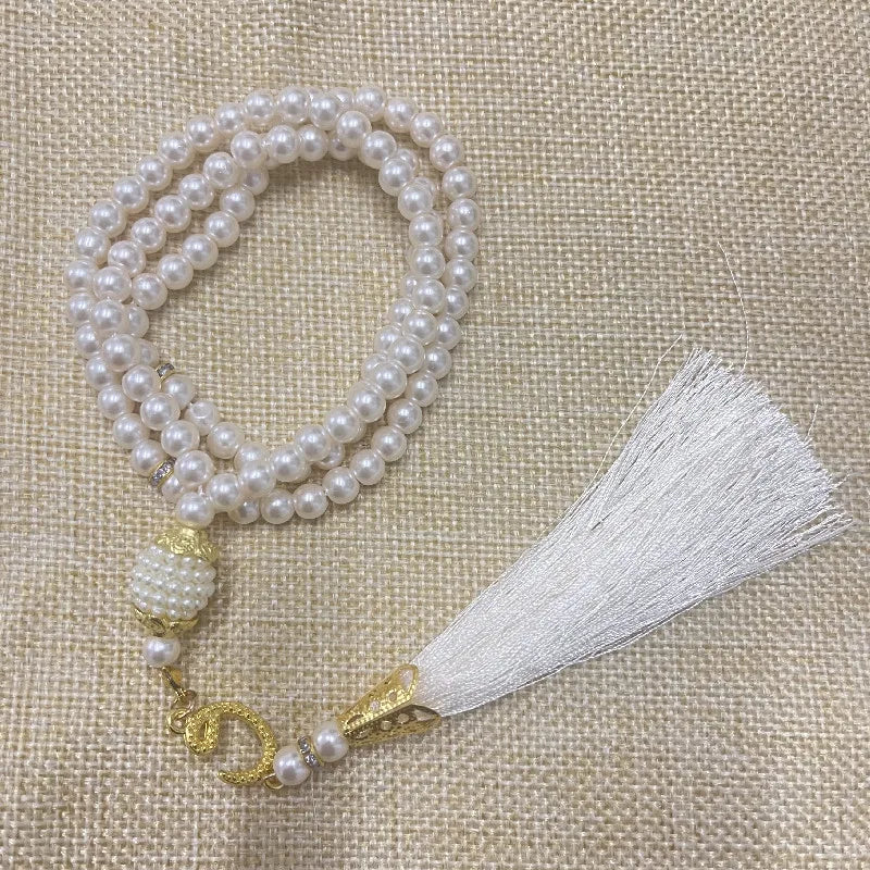 6mm 99 Islamic Rosary Beads Bracelet Muslim Glass Imitation Pearl Bracelet Chanting Prayers Women's Jewelry Accessories Gift
