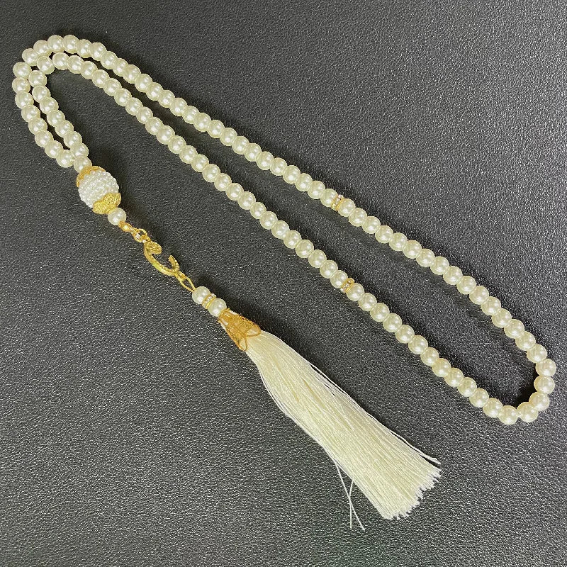 6mm 99 Islamic Rosary Beads Bracelet Muslim Glass Imitation Pearl Bracelet Chanting Prayers Women's Jewelry Accessories Gift