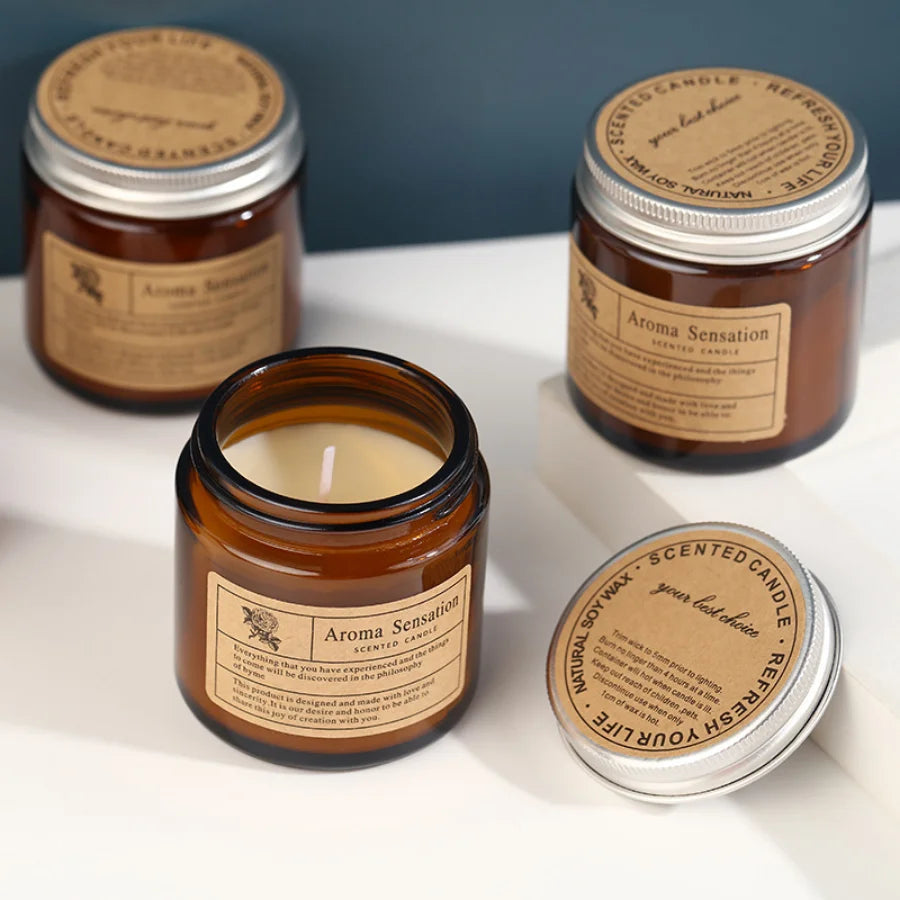 1pc Brown Glass Cup Aromatherapy Candle Smokeless scented candle Suitable for Home Decoration Birthday Valentine's Day Gift