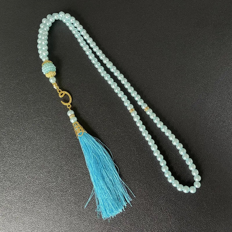 6mm 99 Islamic Rosary Beads Bracelet Muslim Glass Imitation Pearl Bracelet Chanting Prayers Women's Jewelry Accessories Gift