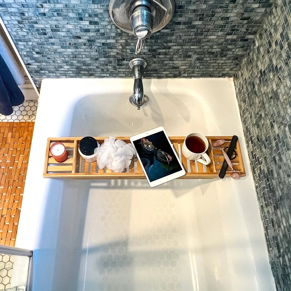 Bathtub Tray Shower Caddy Bathroom Organizer Bamboo Storage Accessory Relaxation Essentials Lightweight Durable Easy to Clean