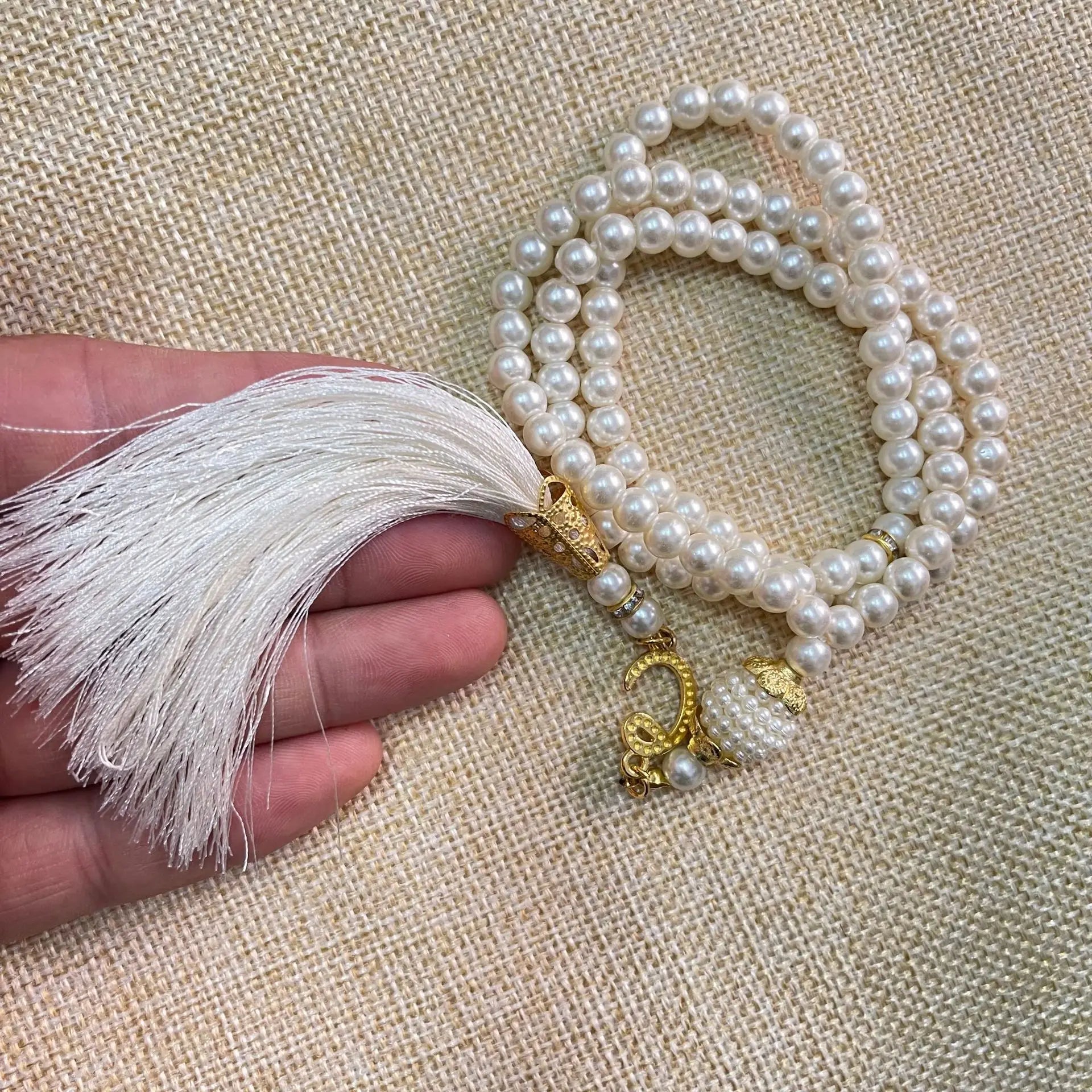 6mm 99 Islamic Rosary Beads Bracelet Muslim Glass Imitation Pearl Bracelet Chanting Prayers Women's Jewelry Accessories Gift